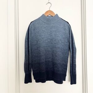 Athleta Women's Mock Neck Sweater Size S Blue Ombre 100% Wool Tuxedo Stripe